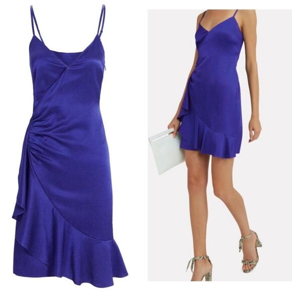 Intermix Royal Navy Blue Wrap Ruffle Dress Wool Blend- Size 8 - Picture 1 of 13